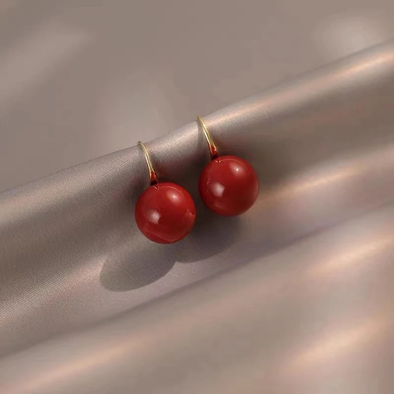 铜合金耳饰 气质轻奢时尚百搭复古红色精致 简约耳勾素款耳环1771