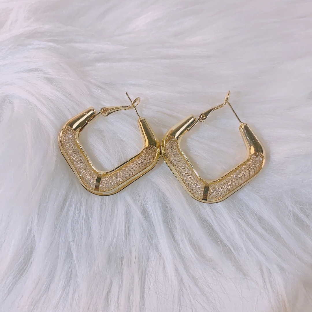 铜合金耳饰 金色几何方形耳钉轻奢百搭欧美简约风个性款耳环1450