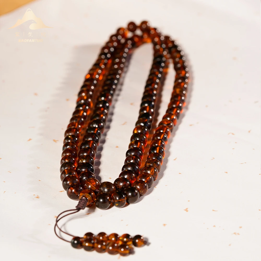 宝梵陀矿珀（琥珀）108多圈珠串【扣肉推荐】4277