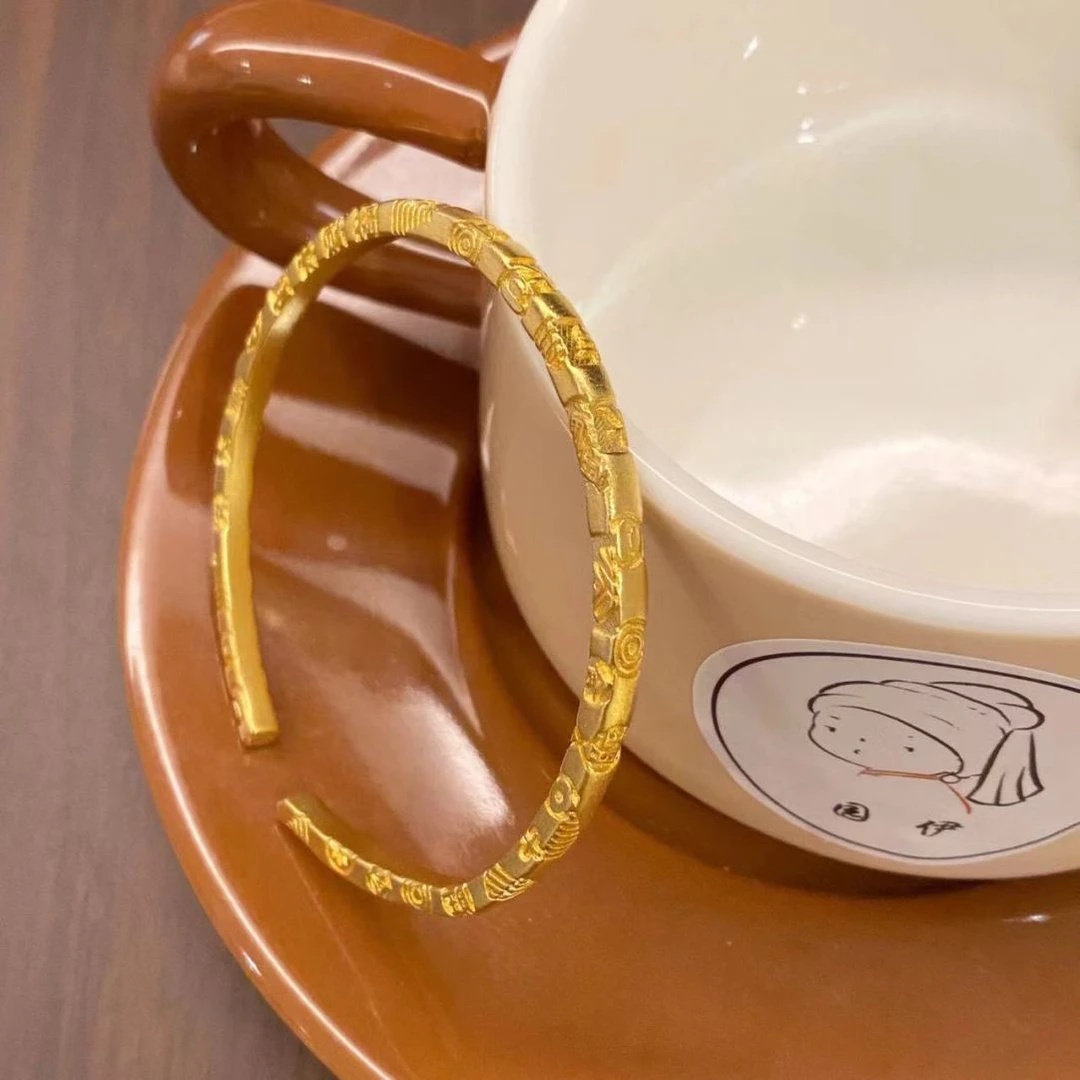 铜合金手镯 【高保色】新中式古法传承鎏金錾刻吉言手环手镯