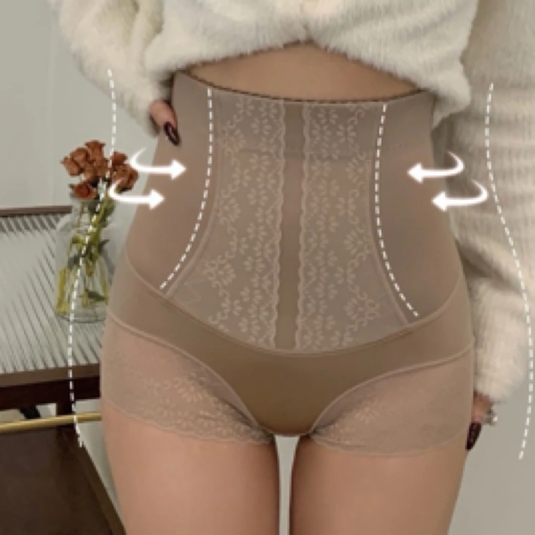 光质子热能磁疗塑身收腹裤提臀高腰不卷边蕾丝缎面829