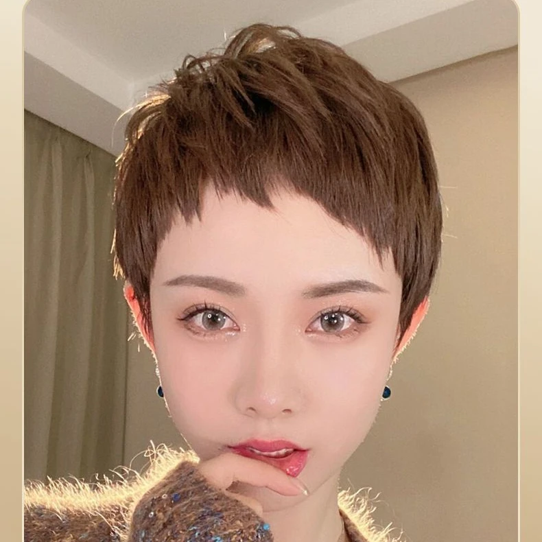 【真发头套】狗啃式时尚自然短直发假发女短发真发全真人发双递针M