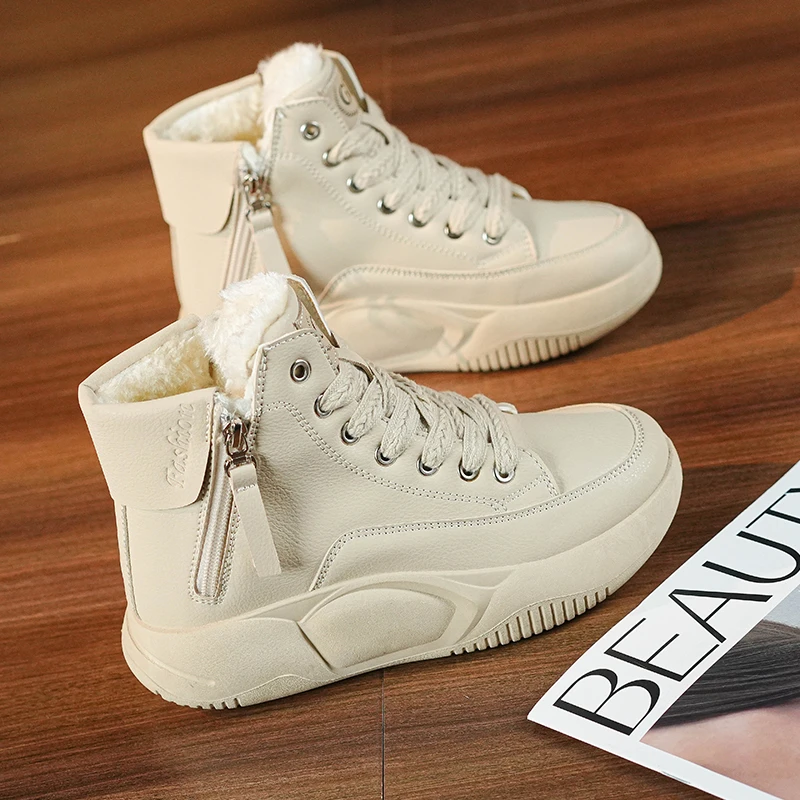 加绒加厚保暖百搭高帮ins鞋子秋季女时尚厚底潮流潮鞋高帮棉鞋