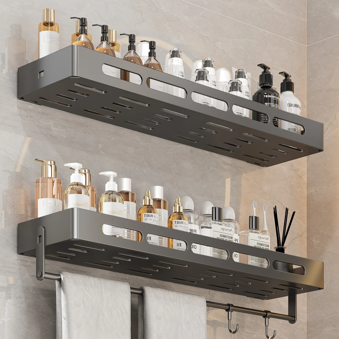 枪灰卫生间免打孔置物架浴室厕所洗手洗澡间洗漱台壁挂式墙上架子