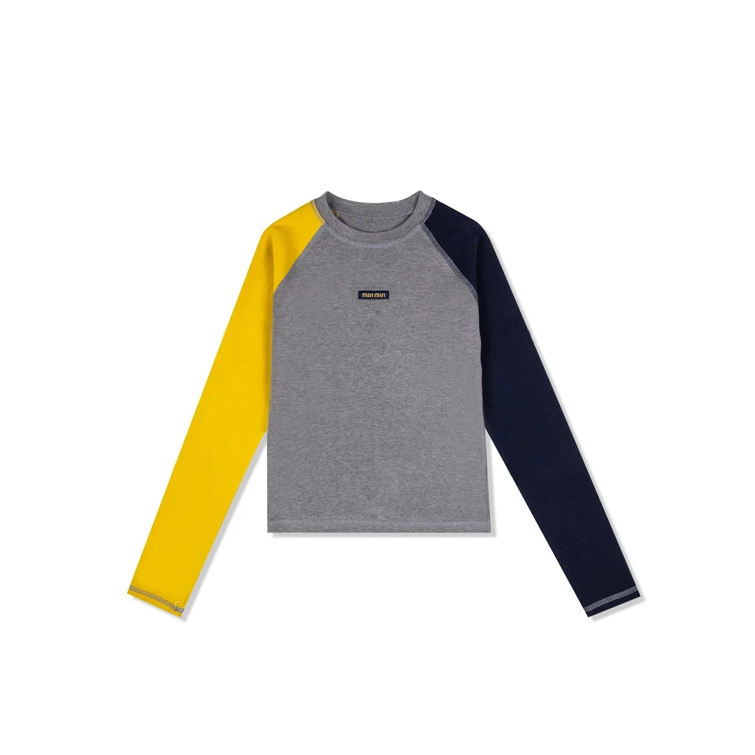 加厚保暖圆领撞色长袖内搭T恤女2025新款设计感气质显瘦秋冬上衣