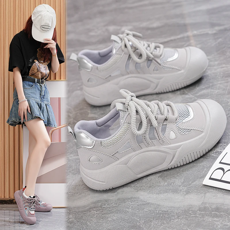 夏季镂空老爹鞋女学生韩版夏季网面透气运动休闲鞋厚底凉鞋女