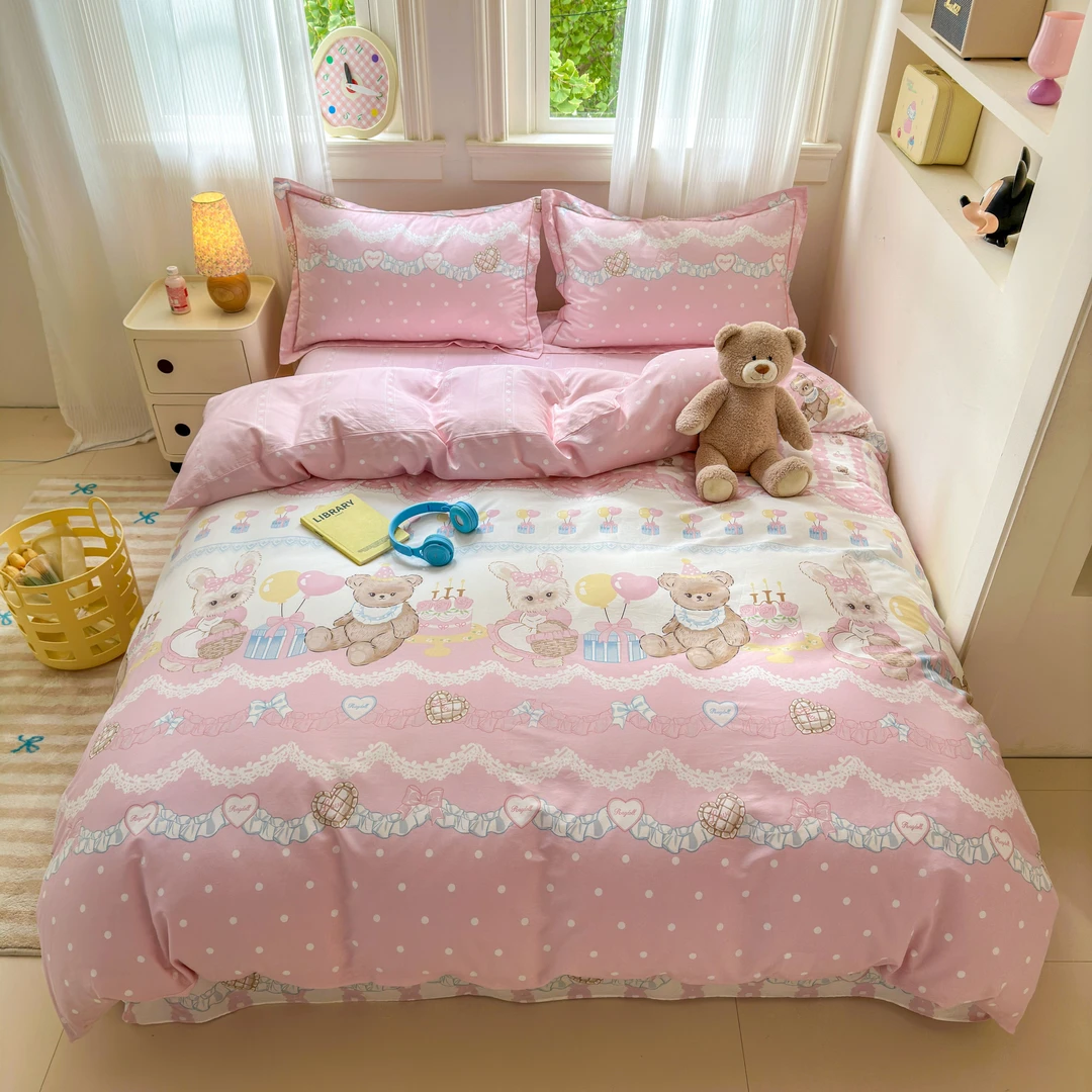 美玲 气球蛋糕熊 全棉印花三件套四件套设计师款可爱小碎花小清新