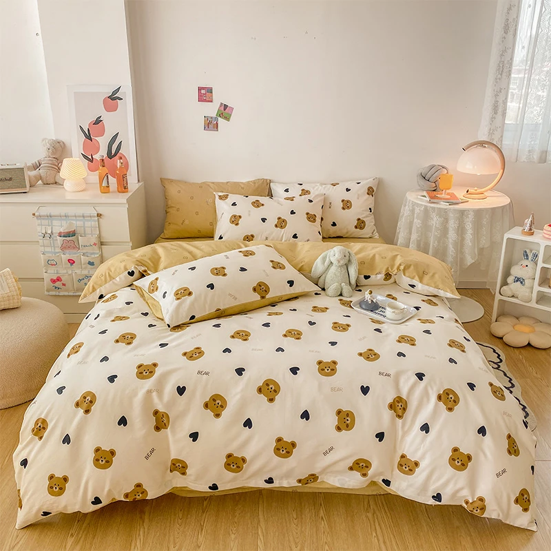 美玲   小熊比尔120【全棉】三件套四件套可爱印花小清新