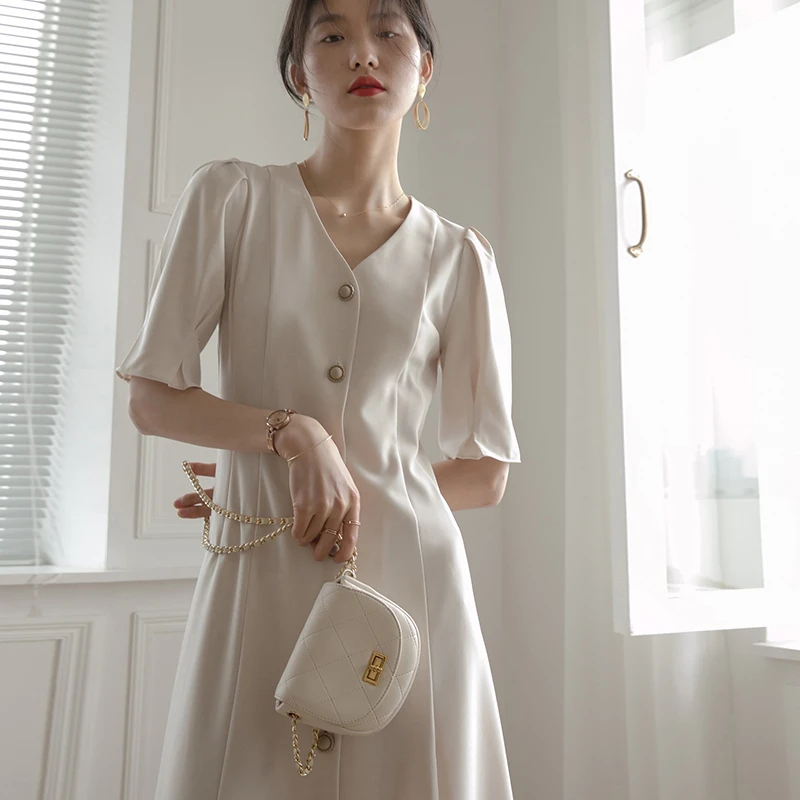 原水法式优雅复古连衣裙气质裙子设计感茶歇小众小个子D0519