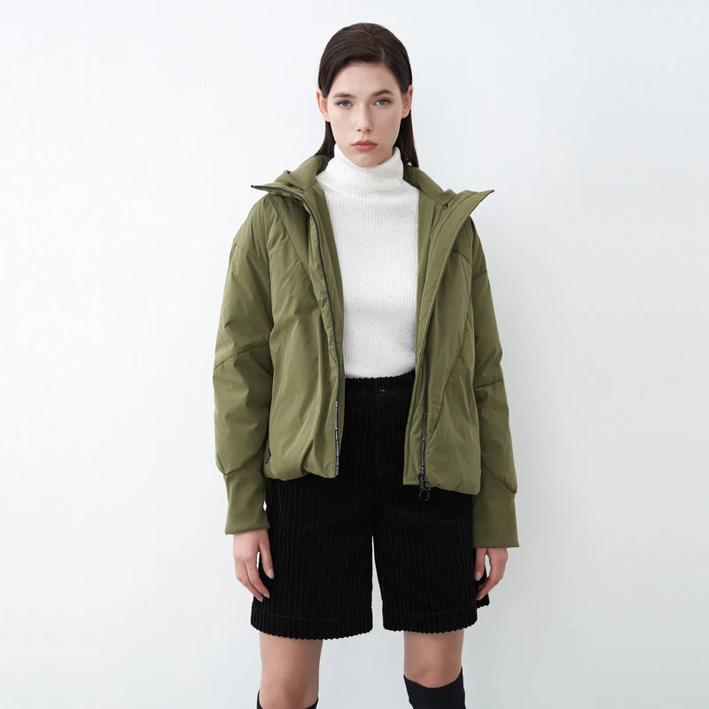 sdeer圣迪奥女装高领连帽撞色字母针织不规则高端羽绒服S21482444