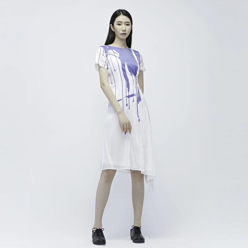 S·DEER圣迪奥气质时尚休闲水墨晕染不规则女装连衣裙S20281224
