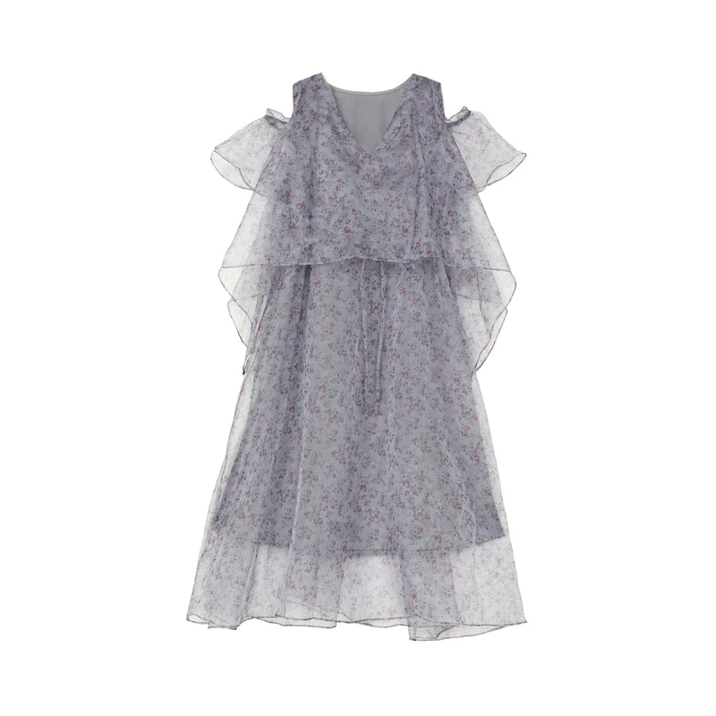 圣迪奥高定冰纱圆领设计师时尚轻奢气质高端名媛连衣裙S223Z1250