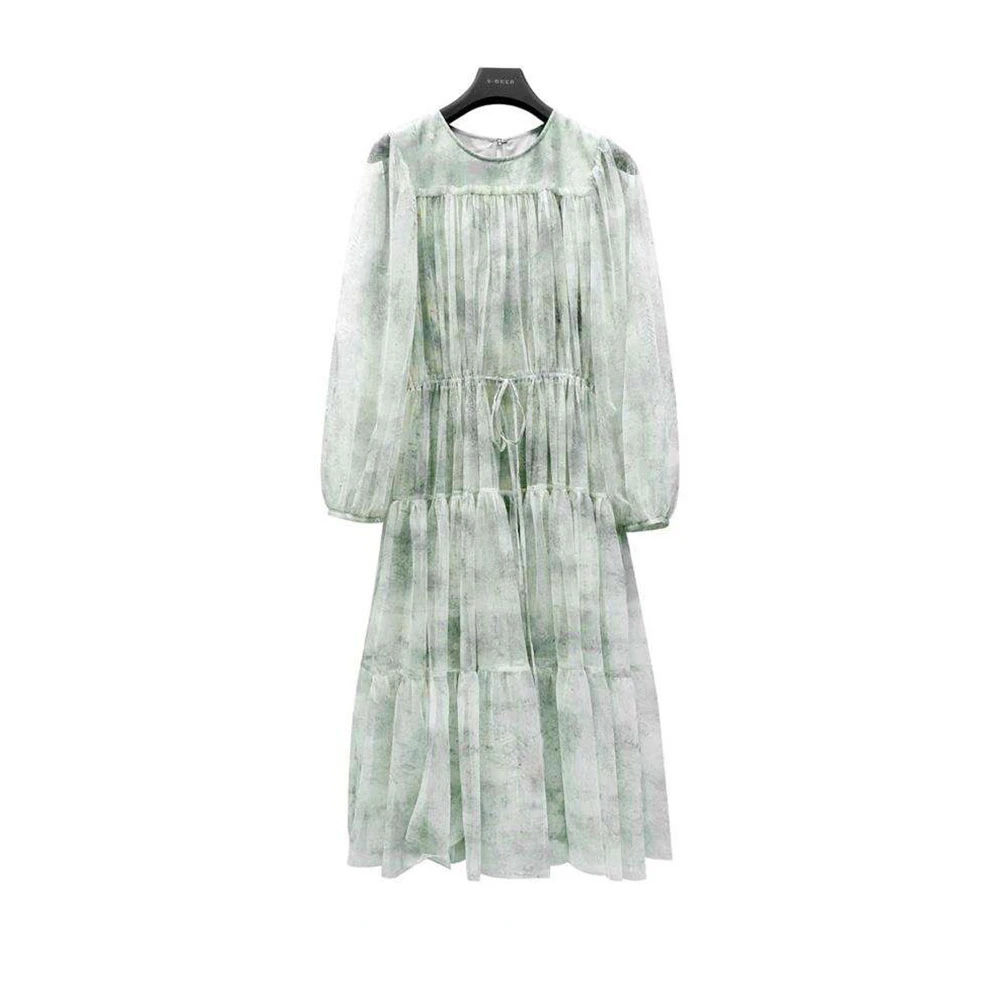 S·DEER圣迪奥女装时尚气质显瘦圆领雪纺晕染优雅连衣裙S223Z122Z