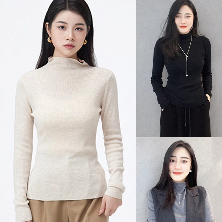 S·DEER圣迪奥冬季显瘦半高领修身纯色保暖打底针织衫S23483520