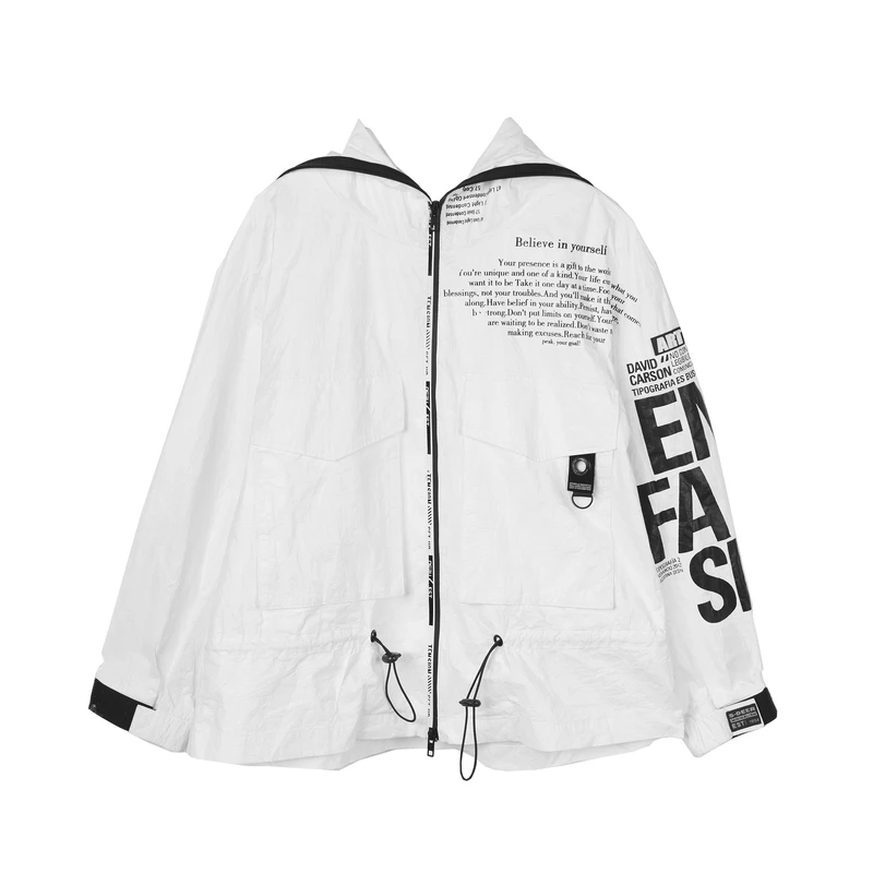 S·DEER圣迪奥白色字母印花拉链式宽松休闲版运动外套S20182225