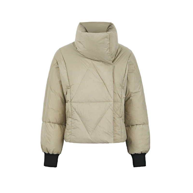 S·DEER圣迪奥女装休闲高领罗纹拼接时尚宽松短款羽绒服S21462452