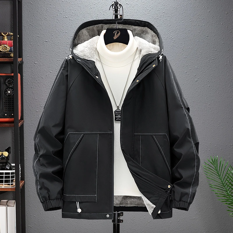 加肥加大码连帽棉衣男秋冬季潮流胖子工装加绒加厚夹克宽松冲锋衣