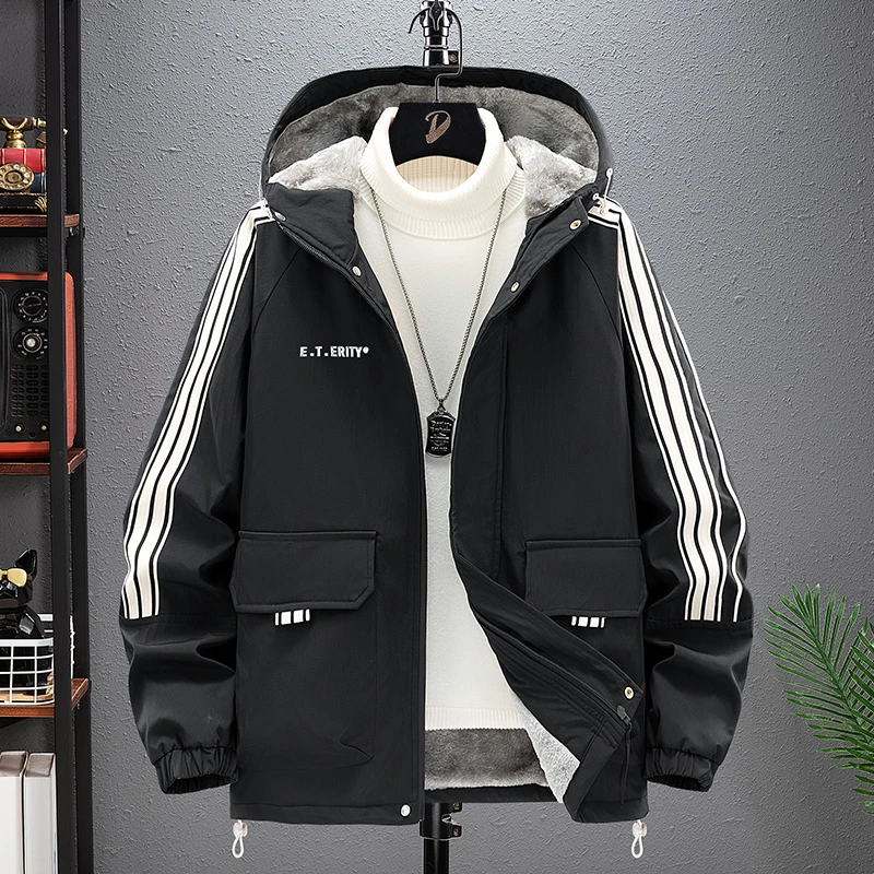 胖子加绒加厚夹克男秋冬加肥加大肥佬宽松潮流显瘦户外冲锋衣棉服