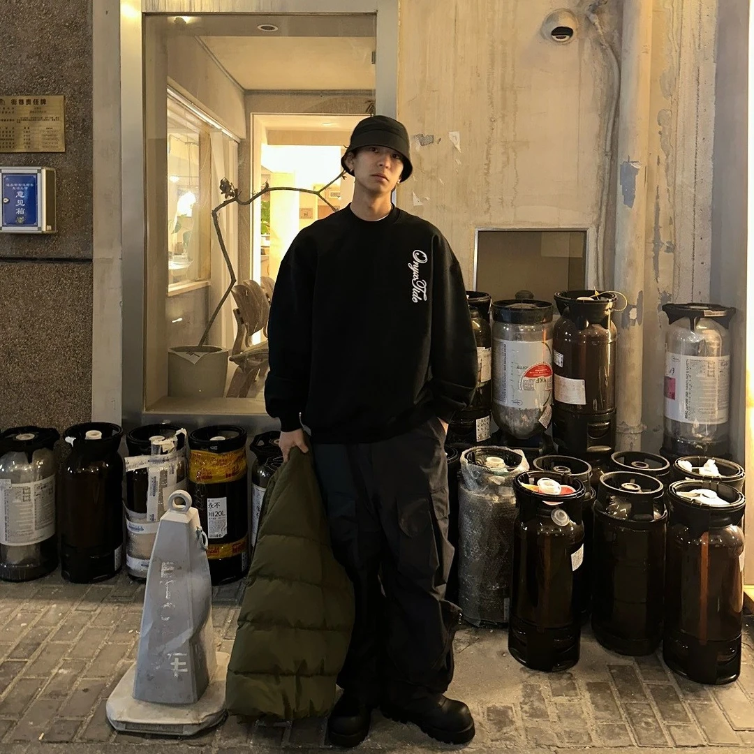 ONYXTIDE-秋冬580g高克重纯棉百搭毛圈简约宽松保暖情侣卫衣