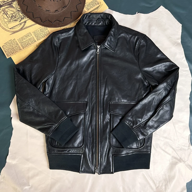 狂飙同款美式复古A2飞行服皮衣秋冬男士真皮夹克翻领油山羊皮外套