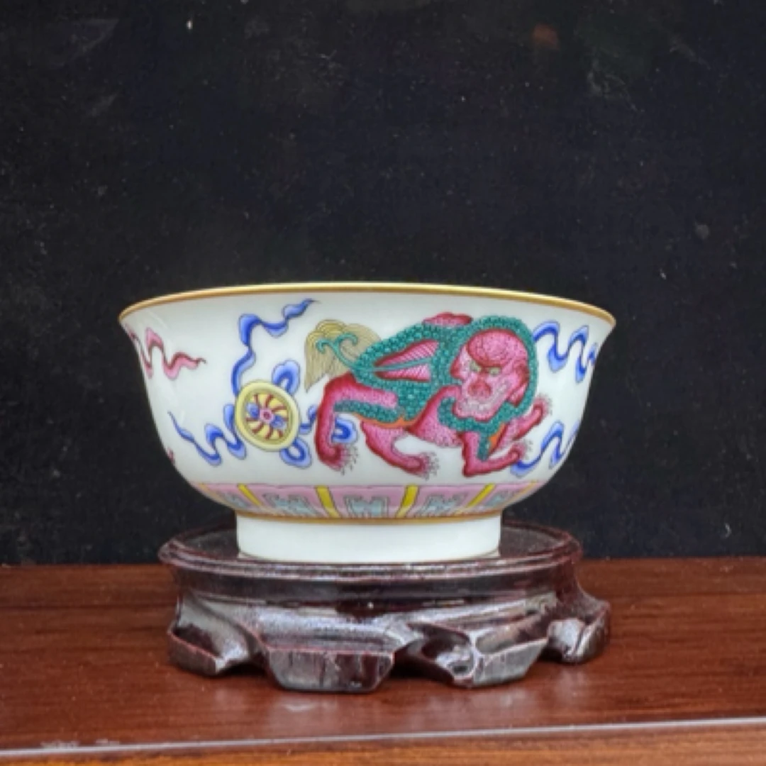 藏式福碗景德镇手工定制款狮子绣球边口苗金珐琅彩描金