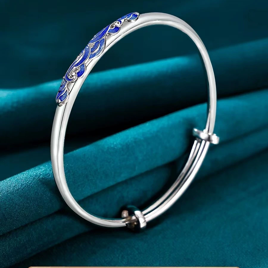 足银手镯 014  平安珐琅祥云手镯