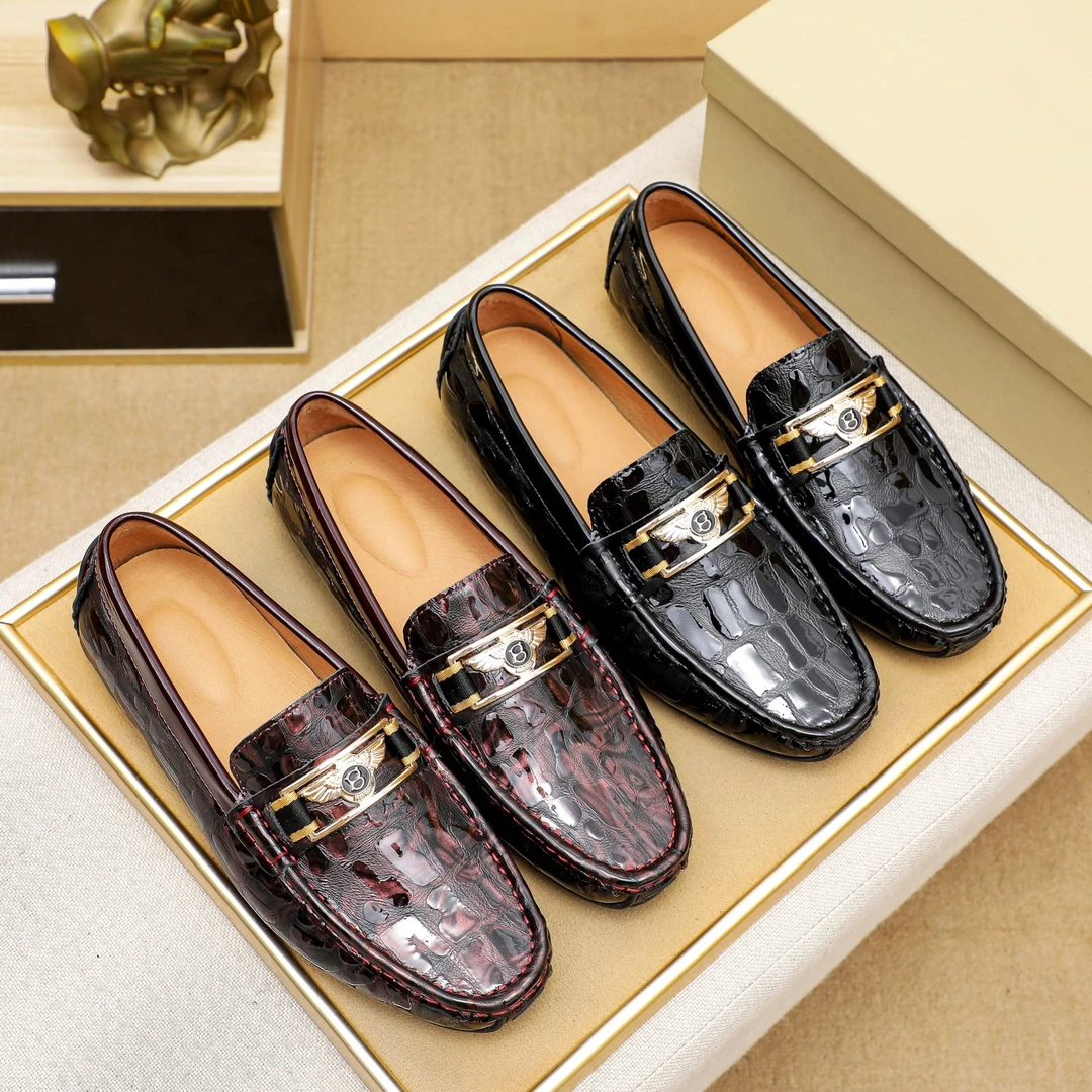 夏季新款真皮男士豆豆鞋漆皮亮面金属扣时尚耐磨透气潮流男鞋