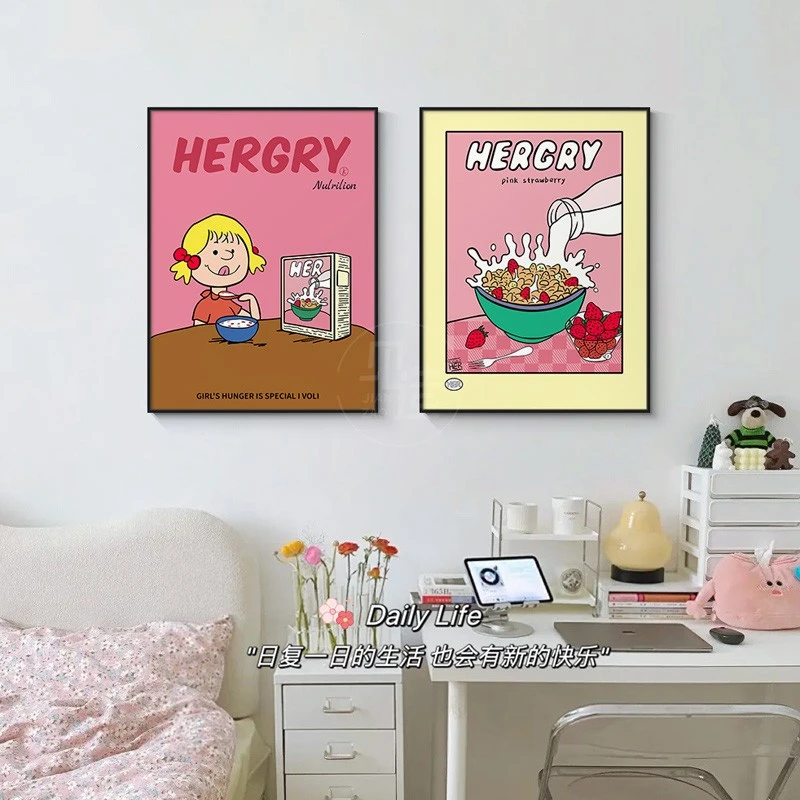 北欧ins风卧室床头装饰画治愈系可爱餐厅挂画女孩儿童房桌面摆画