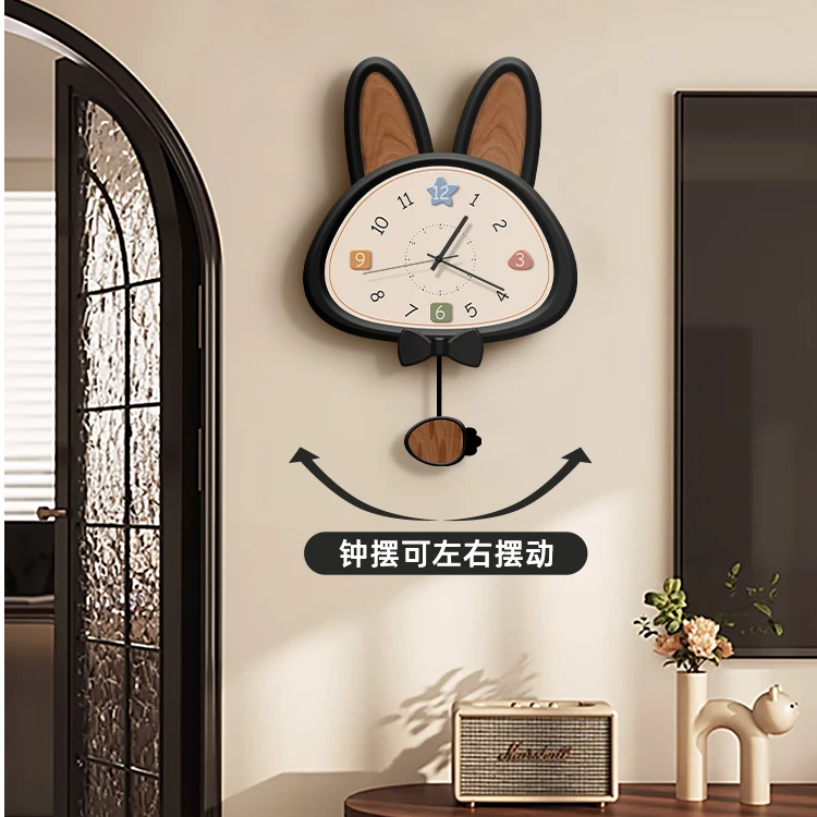现代简约客厅艺术挂钟猫咪静音时钟挂墙创意餐厅背景墙面钟表挂表