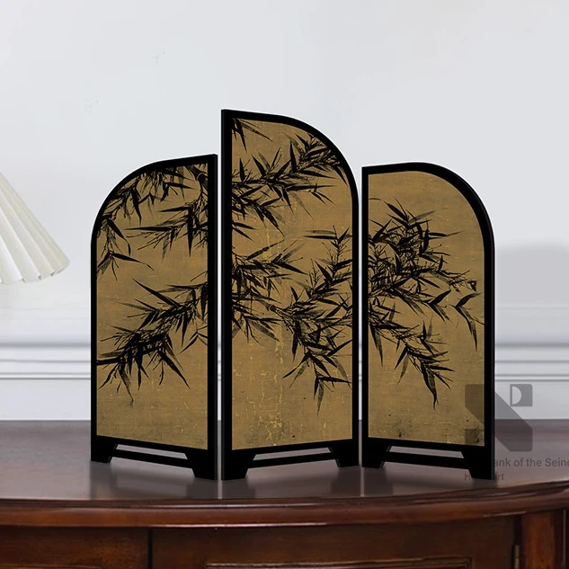《墨竹》新中式屏风桌面宿舍爆改创意中古风小摆件装饰画电视柜摆台