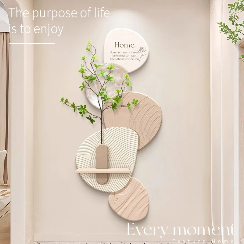 奶油风入户玄关装饰画创意走廊尽头壁灯画立体肌理客厅正对门挂画