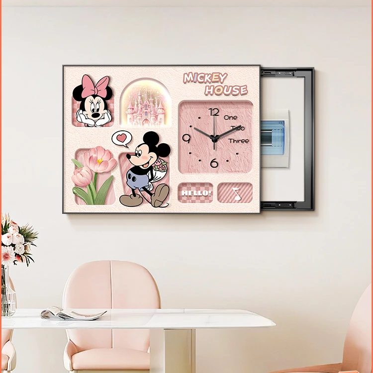 米奇电表箱装饰画钟表奶油风餐厅配电箱弱电箱遮丑挂画电闸箱壁画