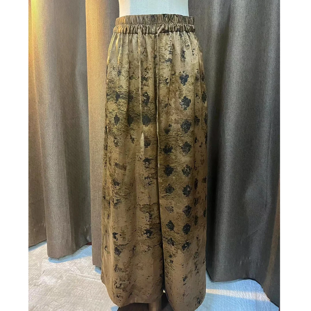 新中式香云纱复古时尚阔腿裤休闲百搭宽松提花民族风气质国风花色