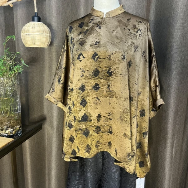 香云纱夏季新款设计师新中式国风复古气质时尚斜襟宽松休闲上衣款