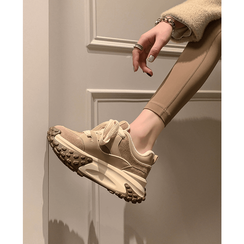 吊尔原创 增高~ 厚底系带单鞋运动休闲板鞋女加绒德训老爹鞋