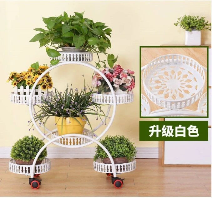 欧式六层客厅阳台花架置物架圆形免打孔落地铁艺花架小圈花架多层