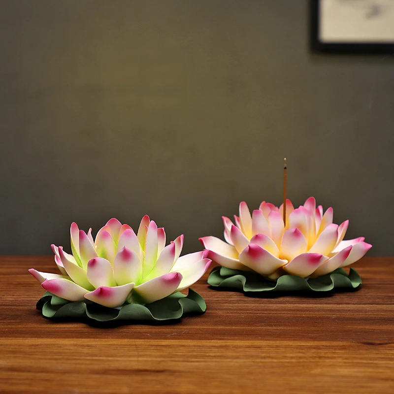 陶瓷手工莲花香插香炉工艺摆件中式禅意客厅茶室桌面荷花装饰摆设