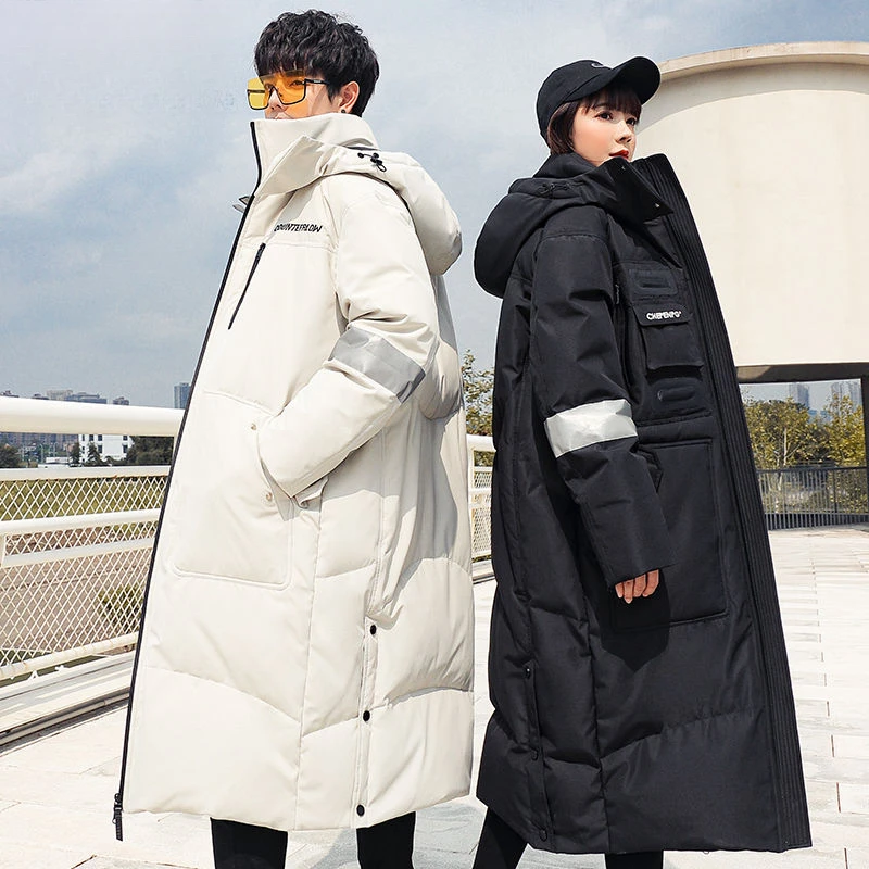 2023新款过膝羽绒服男中长款情侣款加厚青年工装冬季外套潮