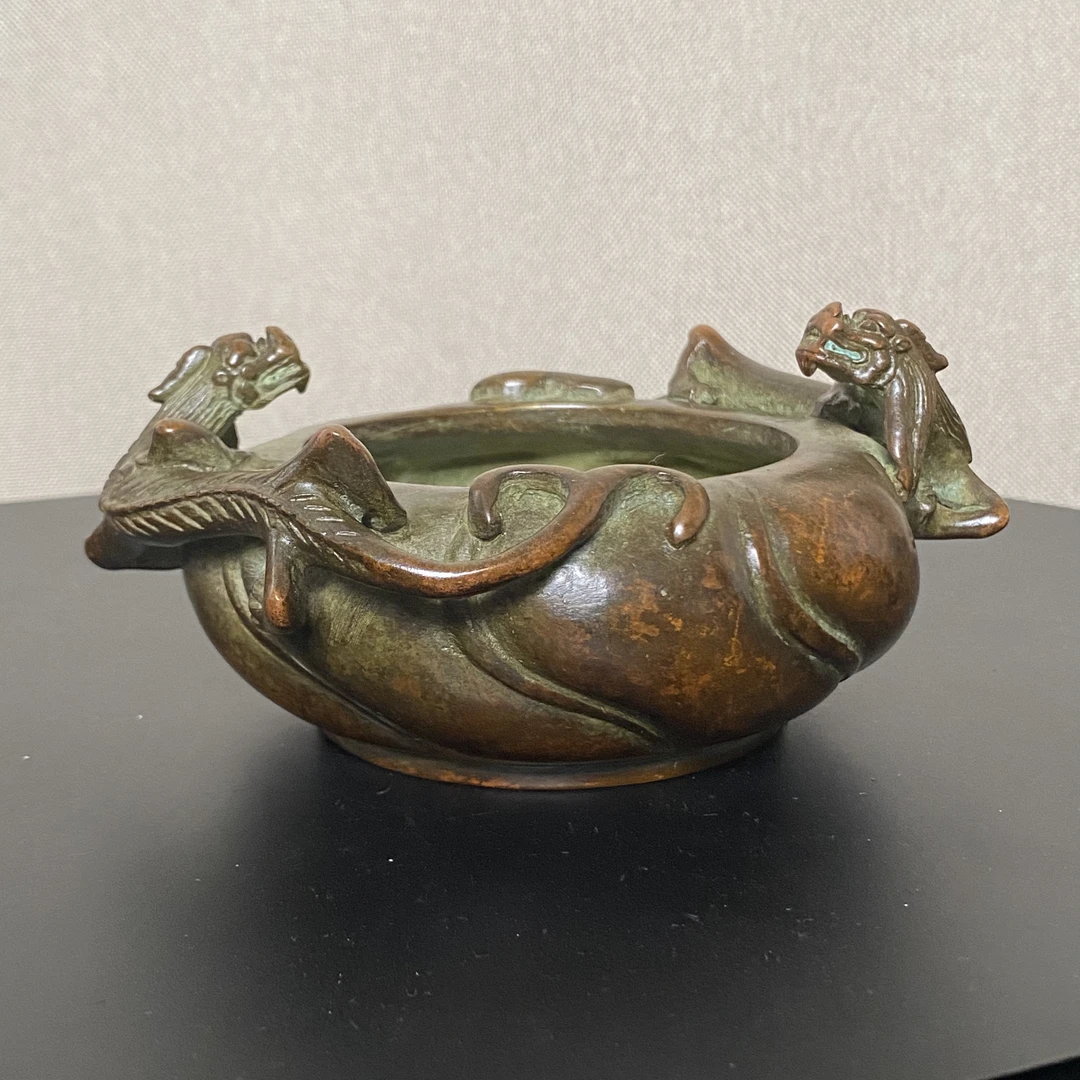 纯铜双龙香炉螭龙耳笔洗水盂