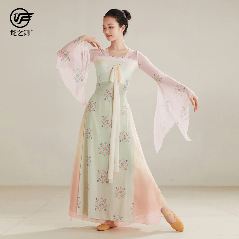 梵之舞古典舞蹈服飘逸长款身韵纱衣中国汉唐古风演出服装连体纱裙