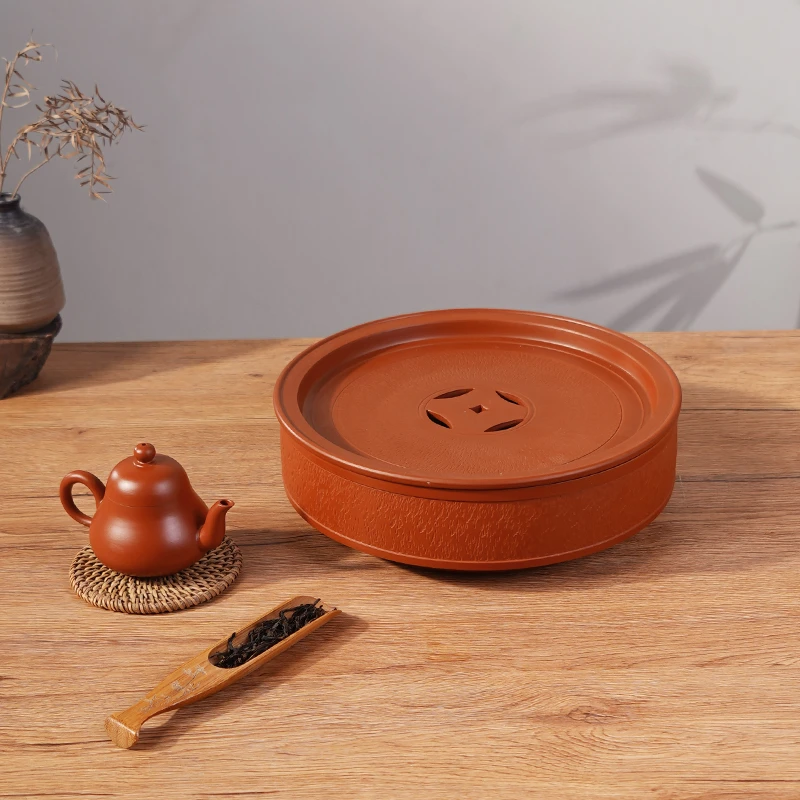 陶潮潮州工夫茶p储水式红泥手拉茶p圆形家用红茶p壶承茶具泡台