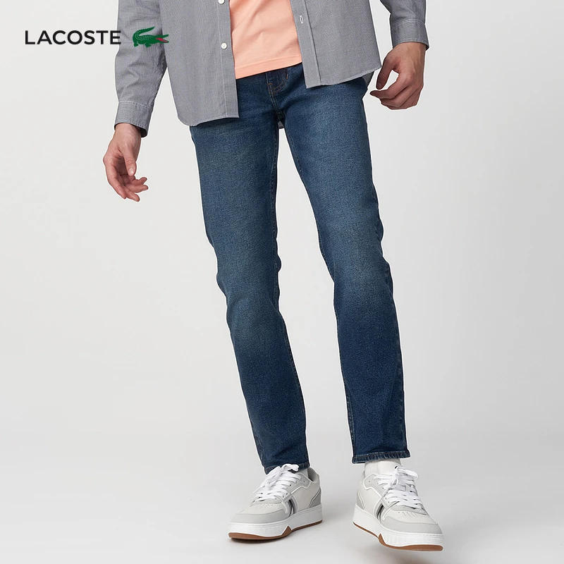 LACOSTE法国鳄鱼男装经典logo刺绣休闲修身直筒牛仔裤长裤|HH8949