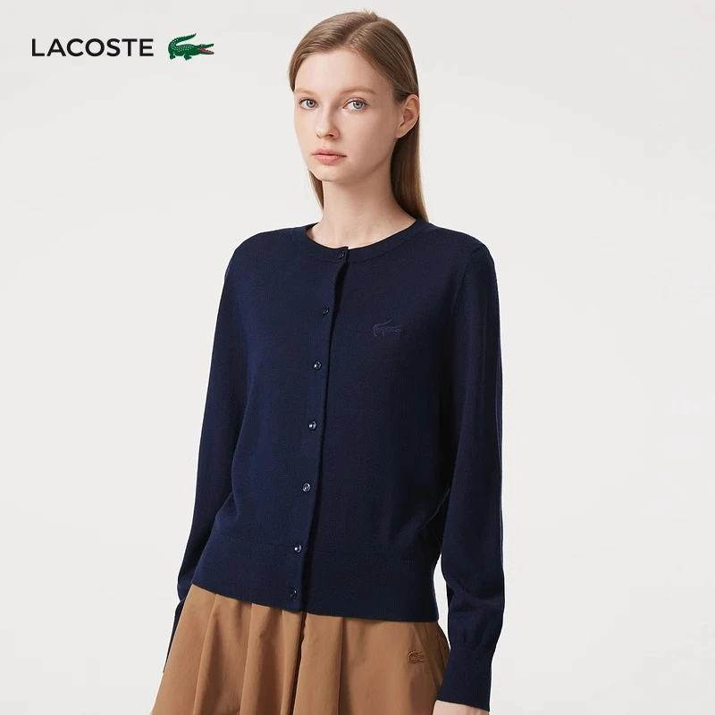 LACOSTE法国鳄鱼女装经典修身舒适圆领毛衣羊毛衫针织开衫|AF1020