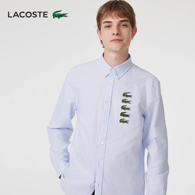 LACOSTE法国鳄鱼男女同款23秋冬新款时尚经典条纹长袖衬衫|CH6367