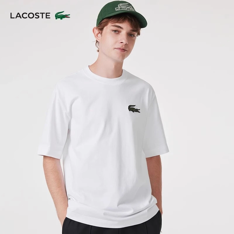 LACOSTE法国鳄鱼男女同款休闲宽松圆领纯棉落肩短袖T恤|TH0062