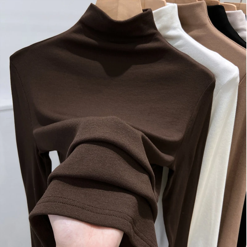 半高领打底衫女春秋新款内搭洋气内搭显瘦百搭长袖t恤冬季加绒