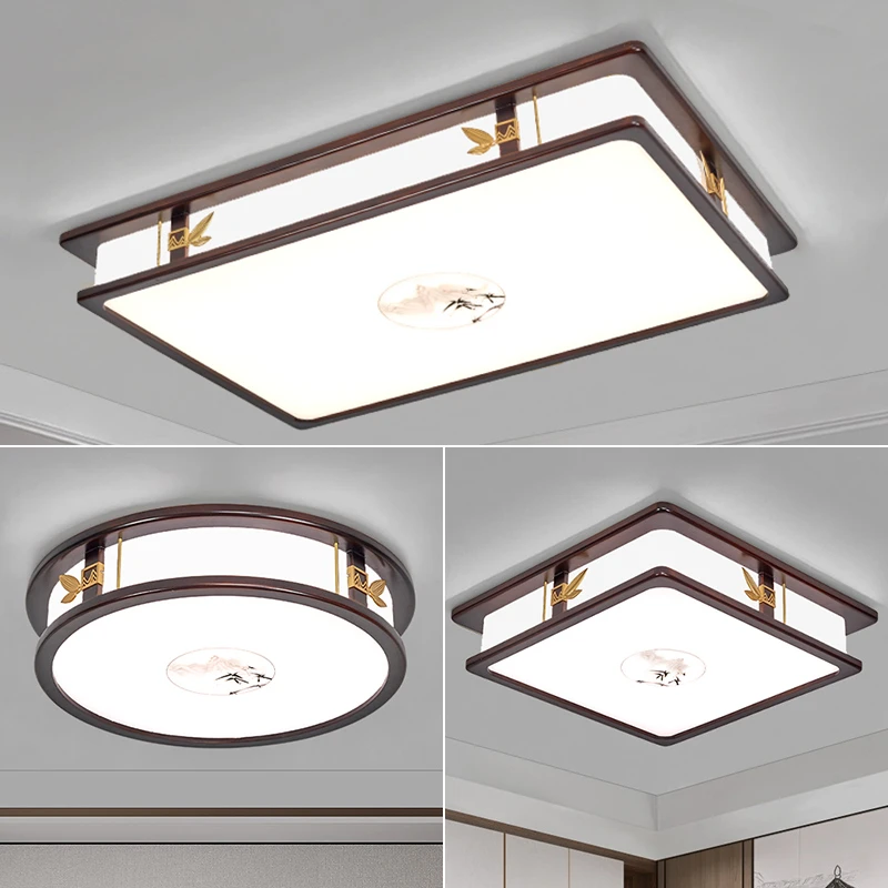 新中式客厅灯led实木吸顶灯新款铜木餐厅灯复古中国风卧室灯具