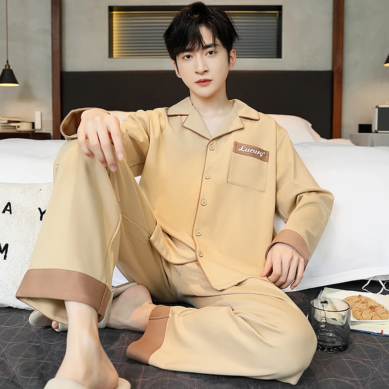 新款睡衣男秋冬开衫长袖长裤宽松时尚轻奢男士开衫家居服冬季套装