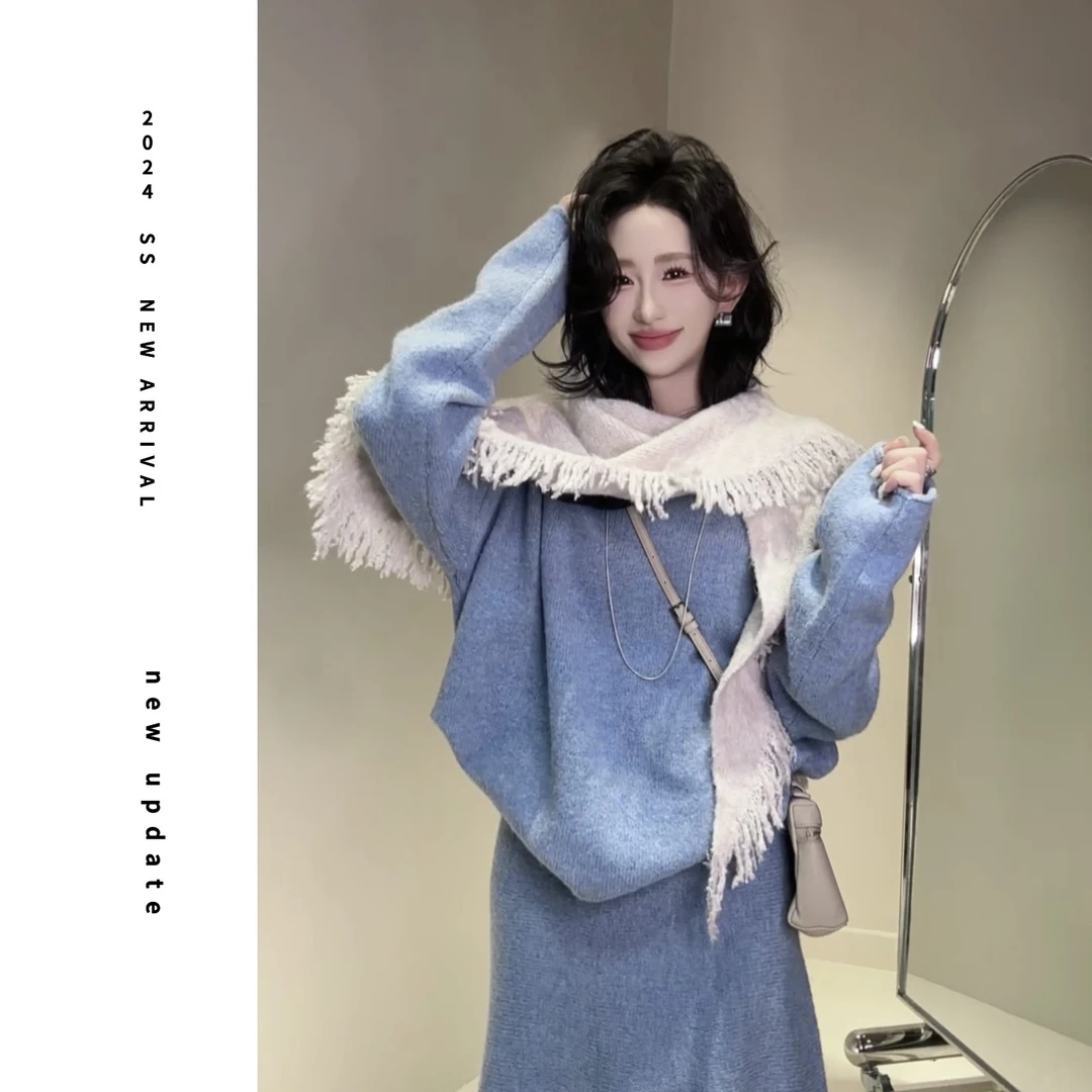 现货【颖子定制】时尚百搭宽松毛衣罩衫长裙 6462