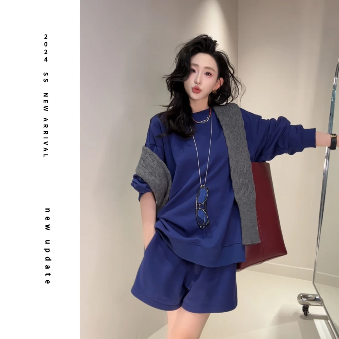现货【颖子定制】宽松时尚百搭套装卫衣短裤 6453